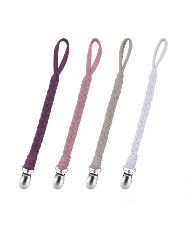 Pacifier Clip,SUGEE Universal Braided Pacifier Holder Leash Teething Ring Holders for Boys and Girls,Soothie by Hand-Made Braided 4pack Purple purple 4 pack