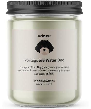 Portuguese Water Dog Candle | 220g Soy Wax with Vanilla Jasmine & Almond | Gift for Portuguese Water Dog Lovers | By Makester - Buy Online on SooperMarket.com