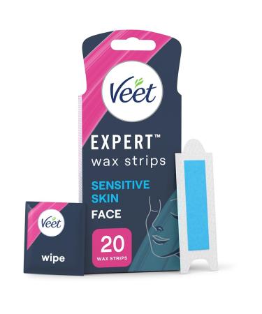 Veet Expert Cold Wax Strips Hair Removal Face Sensitive Skin 20 Strips each 4 Finish Wipes