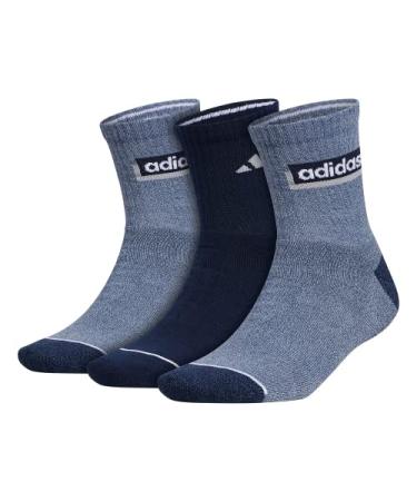 adidas Men's Sport Linear 2 3-Pack High Quarter Large Wonder Steel Blue/Clear Onix Grey/Collegiate Navy
