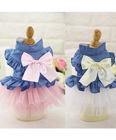 ZoonPark Puppy Dog Pet Clothes Pet Dog BOW Denim Dress Tutu Skirt Summer Clothes for Small Dog Cat Puppy (M Pink Skirt) - Buy Online on SooperMarket.com
