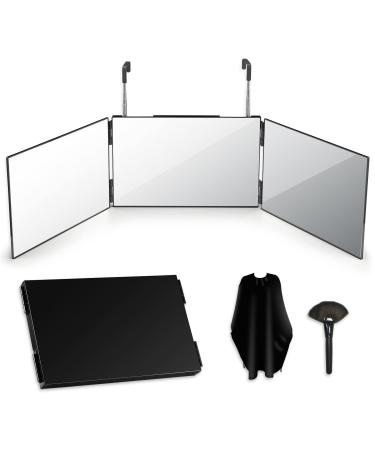 OMIRO Door Mount 3 Way Mirror for Hair Cutting  360 Trifold Self Haircut Mirror with Adjustable Telescoping Hooks  Multi-Functional for Makeup and Travel