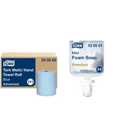 Tork Matic Roller towel Advanced 290068 - 2 -layer blue - 6 rolls x 150 m & mild foam soap - 520501 - Skin -friendly all -purpose soap for S4 donor systems - Premium quality 1 x 1000 ml medium bundle with foam soap