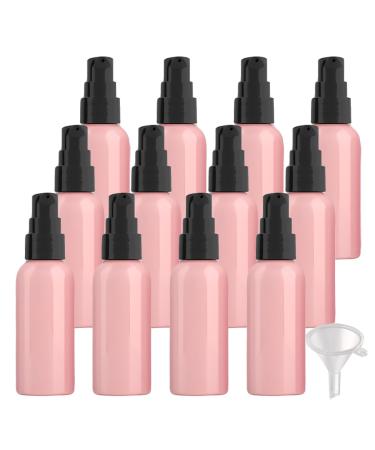 ZEOABSY 12 Pieces 50 ml Pink Lotion Bottles with Black Pump 50ml Empty PET Plastic Lotion Pump Bottle Cosmetic Gel Travel Container for Cosmetic Make up Cleaning + 2 x Funnel Pink 50 ml