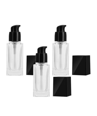 minkissy 3pcs Empty Glass Pump Bottles Square Cosmetic Bottles Refillable Makeup Dispensers for Foundation Lotion Cream 30ml (Black Cap)
