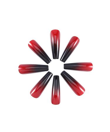 Handcess Coffin Glossy False Nails - Long Black and Red Ballerina Press-On Nails Gradient Acrylic Art Full Cover (24PCs) for Women & Girls - Buy Online on SooperMarket.com