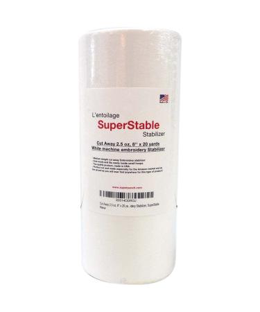 Superpunch Cutaway Stabilizer for Embroidery Machines, 2.5 Oz SuperStable Machine Embroidery Stabilizer Backing - 8 inch x 20 Yard Roll, Medium Weight Cut Away Stabilizers, Made in USA (White) 8" x 20 yards roll White