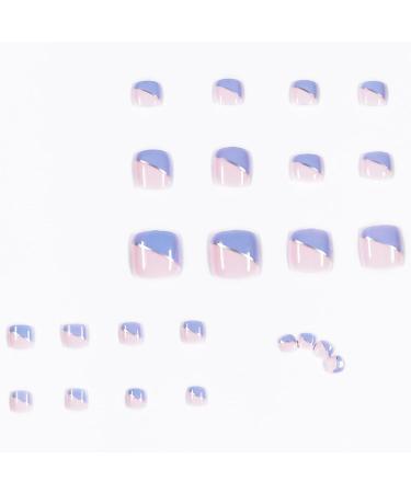 24Pcs French Square False Toenails Glossy Press on Toenails Blue & Pink Stick on Toenails Short Acrylic Full Cover Artificial Summer Fake Toenails for Women and Girls Daily Decorations - Buy Online on SooperMarket.com