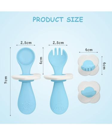 Vicloon Baby Fork and Spoon Set - 2 Pcs Infant Silicone Training Utensils for Baby Led Weaning - Self Feeding Learning Spoons - Blue - Buy Online on SooperMarket.com