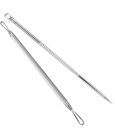 Tevkmuzz Blackhead Remover 2PCS Stainless Steel Pimple Extractor Blackhead Remove Tool Pimple Popper Tool Kit Pimple Acne Blemish Removal Tools