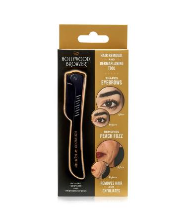 Hollywood Browzer Dermaplaning Face Blade for Woman (Protective Pouch Included) for Eyebrow Shaping Removing Unwanted Hair and Dermaplaning Exfoliation Single Black