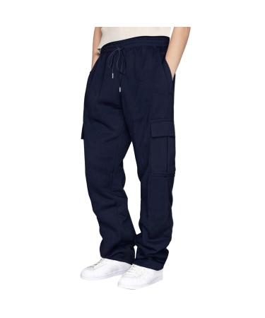 WILLBEST Women's Activewear Trouser Straight Wide Leg Yoga Pants with Pocket Drawstring Ladies Tracksuit Bottoms Running Sport Jogger Causal Cuffed Lounge Sweatpant L 3651-djufh-navy#2