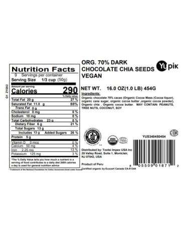 Yupik Organic 70% Pure Dark Chocolate Chia Seeds 1 lb - Vegan, GMO-Free, Vegetarian & Gluten-Free - Buy Online on SooperMarket.com