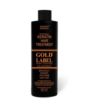 Gold Label Brazilian Keratin Hair Treatment Straightening works on All Hair Types Incl Coarse Thick Dry Frizzy Curly Bleached Dominican Brazilian Indian Strong formula Hair 240ml