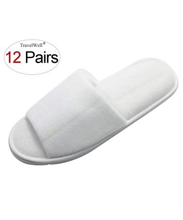 Travelwell 12 Pairs Open Toe Terry Spa Slippers - Bulk Hotel Unisex White Slippers - Buy Online on SooperMarket.com