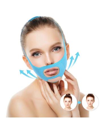 Facelift Slimming Belt for Women Double Chin Reducer V Line Cheek Lift Thin Mask Strap Anti Wrinkle Bandage (Blue)