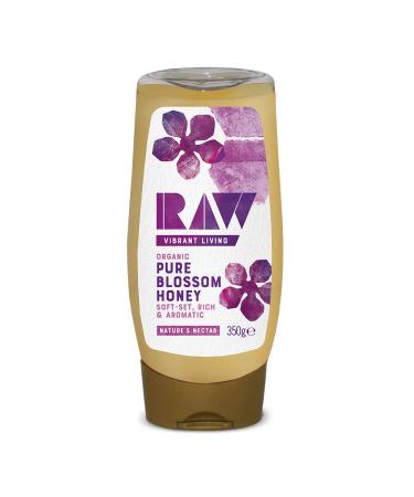 Raw Organics Pure Blossom Cold Pressed Honey 350g - Soft-Set Runny Honey in Squeezy Bottle - Cold-Extracted & Certified Organic - Raw Unpasteurized & Unfiltered - Vegetarian 350 g (Pack of 1)