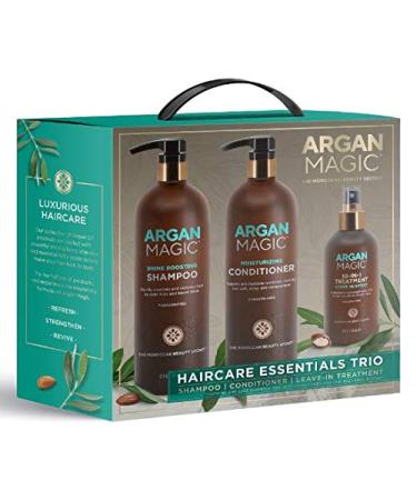 ARGAN MAGIC Hair Care Essentials Trio | Shine Boosting Shampoo Moisturizing Conditioner 10 in 1 Leave In Spray | Hydrate Detangle & Restore Shine | Made in USA - Buy Online on SooperMarket.com