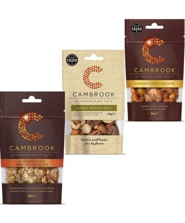 Cambrook | Cashews Caramelised 80g | Baked Truffle Nuts 80g | Peanuts Caramelised Sesame Seeds 80g by Food Sanctuary