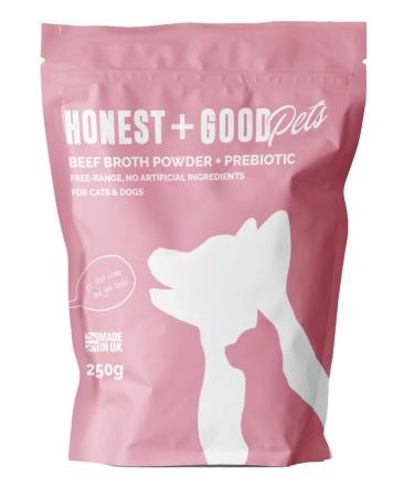 Honest + Good Pets UK's Beef Bone Broth + Pre-biotic | Coat & Digestion Gut Health | Dog & Cat Bone Broth | High in Type I & III Collagen & Fibre | 50 Servings 250g