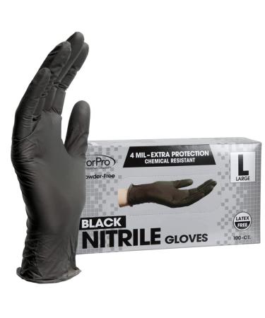 ForPro Disposable Nitrile Gloves, Chemical Resistant, Powder-Free, Latex-Free, Non-Sterile, Food Safe, 4 Mil, Black, Large, 100-Count Large (Pack of 100) Black
