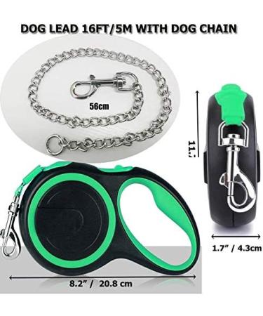 Retractable Dog Leash for Medium & Large Dogs - Etechydra Durable Anti-Bite Steel Chain 5m Pull-Out Nylon Strap Green - Buy Online on SooperMarket.com