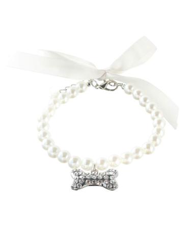 RayMinsino Dog Cat Necklace Pearl Bone Pendant Adjustable Collar