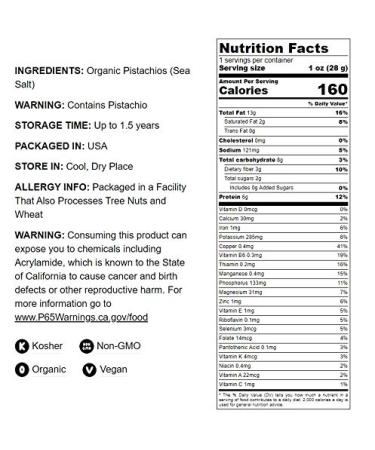 Organic California Pistachios 5 Pounds - Non-GMO Kosher In Shell Dry Roasted with Sea Salt - Bulk 5 LB - Buy Online on SooperMarket.com