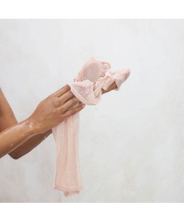 Kitsch XL Exfoliating Body Scrubber - Recycled Nylon Shower Scrubber with Built-in Pocket | Extra Long Bath Scrubber for Body | Blush Exfoliating Washcloth - 1pc - Buy Online on SooperMarket.com