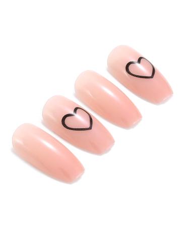 Brishow Pink Heart French Short Press-On Nails | 24 Ballerina Acrylic Artificial Nails for Women & Girls - Perfect for Every Occasion - Buy Online on SooperMarket.com