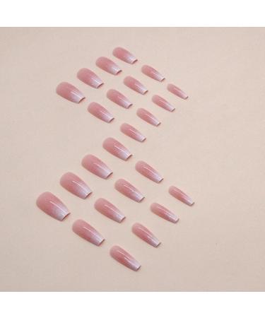 24Pcs Pink Ombre Acrylic Press On Nails - Medium Square Fake Nails with Glitter Designs for Women & Girls - Buy Online on SooperMarket.com
