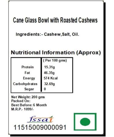 Ghasitaram Gifts Rakhi Gifts for Brothers Cane Glass Bowl with Roasted Cashews with Rudraksh Rakhi - Buy Online on SooperMarket.com
