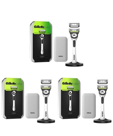 Gillette Labs Exfoliating Razor White Handle 2 Blade Refills Travel Case and Stand (Pack of 3) silver 2 count 1 count (Pack of 3)