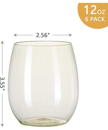 Lullaby 6 Pack Stemless Plastic Wine Glasses - 12oz Shatterproof BPA-Free Cups for Wedding Party & Mother's Day - Transparent Green - Buy Online on SooperMarket.com