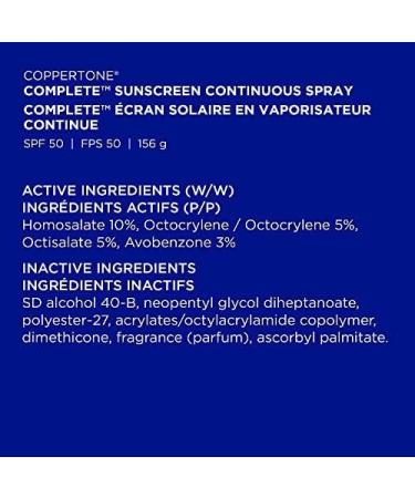 Coppertone Complete SPF 50 Sunscreen Spray Lightweight and Moisturizing Spray Sunscreen Water Resistant Sunscreen Broad Spectrum SPF 50 UVA/UVB Protection Oxybenzone Free 156g Spray SPF 50 156 g (Pack of 1) - Buy Online on SooperMarket.com