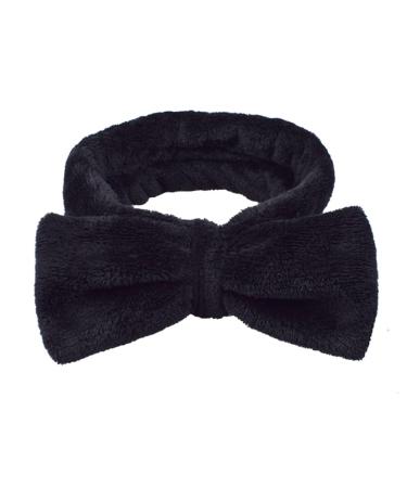 Makeup Headbands Spa Bow Washing Face Hair Band Towel Wrap Coral Fleece Elastic for Shower Sports Black Spa Headband