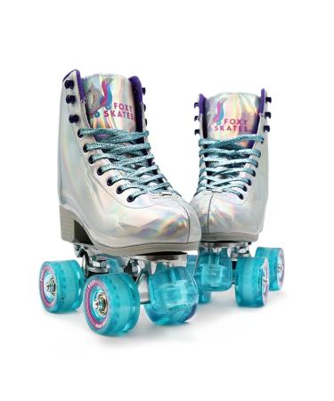 FoxySkate Roller Skates Women, Double Row & 4 Wheels Shiny Roller Skates for Women and Men, Adjustable, Indoor and Outdoor Roller Skates for Girls, 7-10 US HOLOGRAPHIC 9