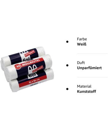 Buy 100 Tear-Resistant Garbage Bags with Handles 60L 20 Bags per Roll Liquid-Tight & Recyclable (5 Pack) International Shipping Available - Buy Online on SooperMarket.com