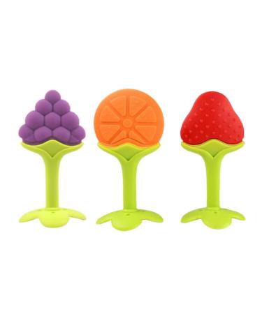 Babies children's toys soft silicone fruit shape grapes strawberry orange teeth teeth pain relief toy card chew for small children and infants multicolor 3PCs baby tea