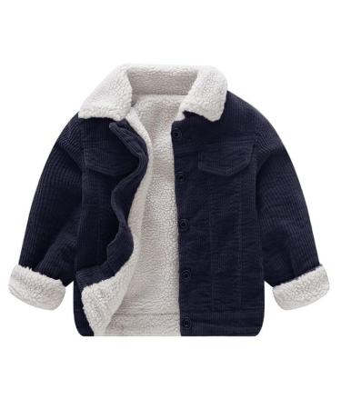 Volunboy Toddler Corduroy Sherpa Jacket Fleece Lining Coat Lapel Button Down Thicked Warm Outwear for Baby Boys Girls 18 Months Blue