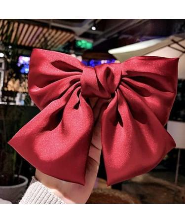 2PCS Silky Satin Hair Bows Hair Clip Black Hair Ribbon Ponytail Holder Accessories Slides Metal Clips Hair Bow for Women Girls Toddlers Teens Kids (Bow Clip-Pink/Red) - Buy Online on SooperMarket.com