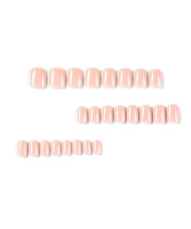 Extra Short Press on Nails - Acrylic Square Fake Nails in Nude Pink | Full Cover Glossy Designs with Nail Glue for Women - Buy Online on SooperMarket.com