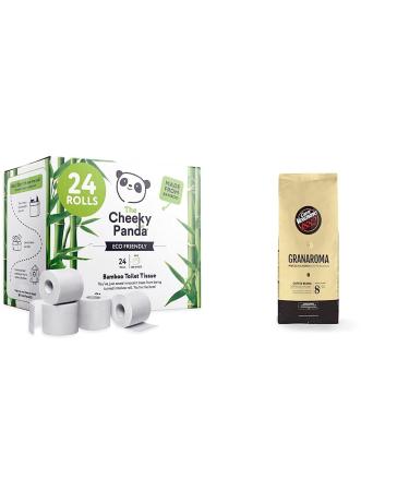The cheeky panda bamboo toilet rolls in large quantities & caff pleasure beans granaroma - 1 kg (1 Pack) 24 roller bundle with coffee beans