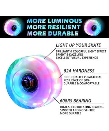 Luminous Light Up Roller Skate Wheels with Bearings - 4 Pack | 32mm x 58mm | Outdoor Double Row Skating and Skateboard - Buy Online on SooperMarket.com