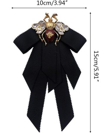 Lijun Vintage Ribbon Bowtie for Women | Big Bowknot Necktie with Bee Crystal Brooch | International Shipping Available - Buy Online on SooperMarket.com