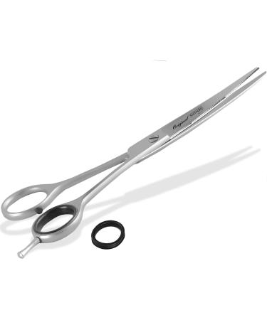Soling fur shear dogs Made bent in Germany hair scissors bent with one -sided micro toothing made of stainless steel dog hair scissors for fur care in dogs cats pets (7 inches)