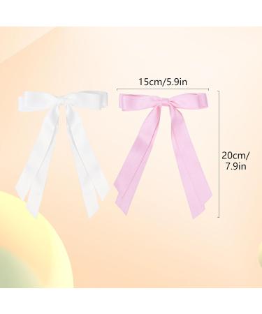 2 Pack Hair Bows for Women White Bow Hair Clips French Barrette with Long Silky Satin Hair Ribbons for Women Girls(White Light Pink) - Buy Online on SooperMarket.com