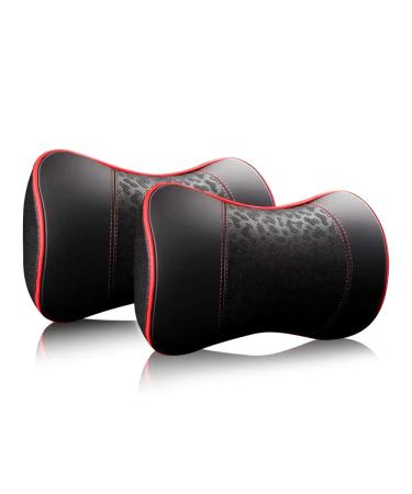 Carodi car leather neck pillow neck support pillow 100% memory foam cervical support comfortable trip car seats and home office soft pillow red a set (2 pieces)
