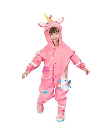 Barakara Kids Raincoat Waterproof Rain Poncho for Kids Toddler Rain Suit Puddle Suit Lightweight Reusable Hiking Hooded Rain Jacket with Safe Reflective Hape Pink M