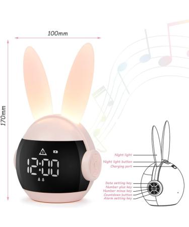Vicloon Rabbit Children's Alarm Clock - Dual Alarm 6 Ringtones Snooze & 90-Day Standby - Perfect Gift for Kids (Pink) - Buy Online on SooperMarket.com